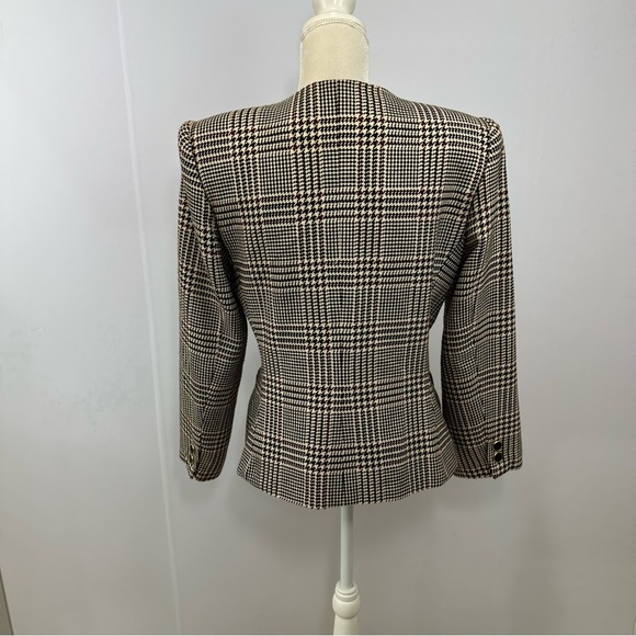 Kasper For ASL Black Houndstooth Blazer Jacket Size 12 Wool Blend Lined Padded - Picture 3 of 10